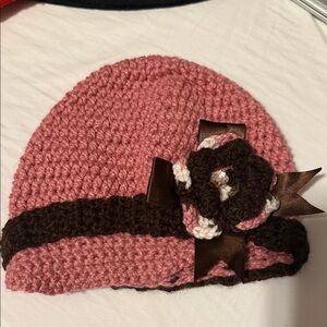 Pink and Brown Crochet Kids or adult S Beanie hand made